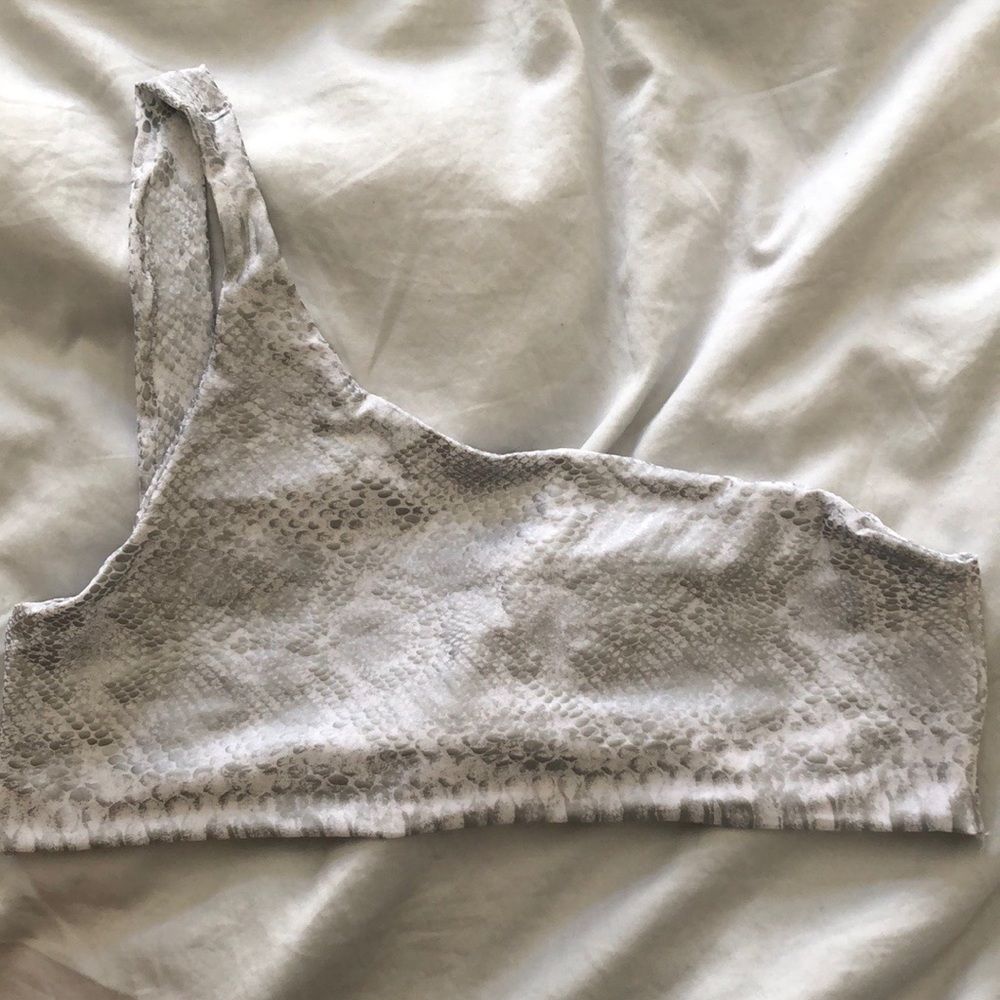 one shoulder snakeskin bikini top